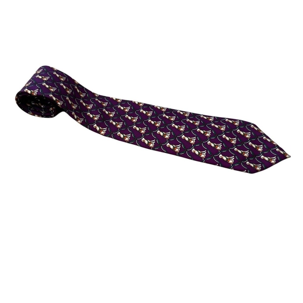 Brooks Brothers Makers Neck Tie Men's Purple Dogs 100% Silk Luxury Designer USA